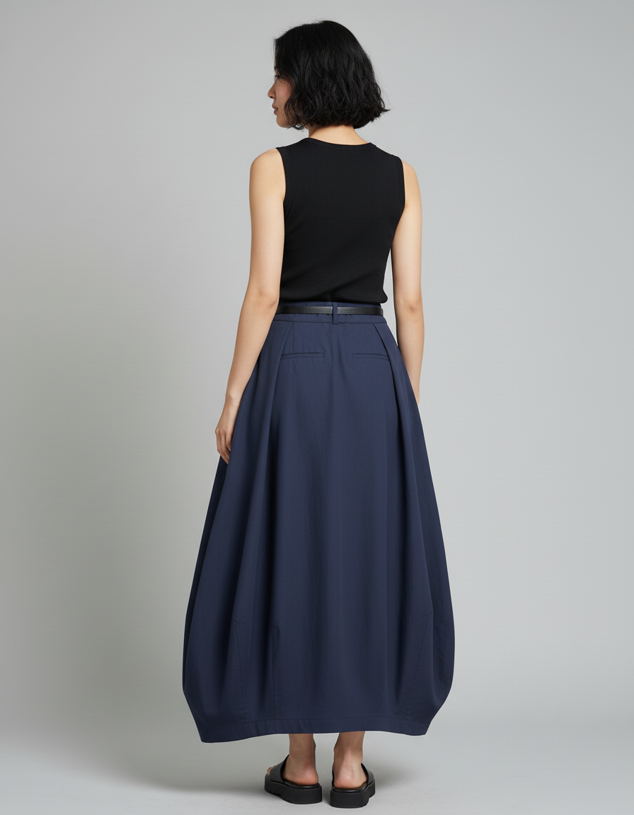 Jupe Longue Marine Coupe Ballon Décontractée