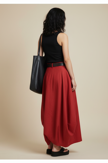 Jupe Longue Rouge Ample Décontractée Été