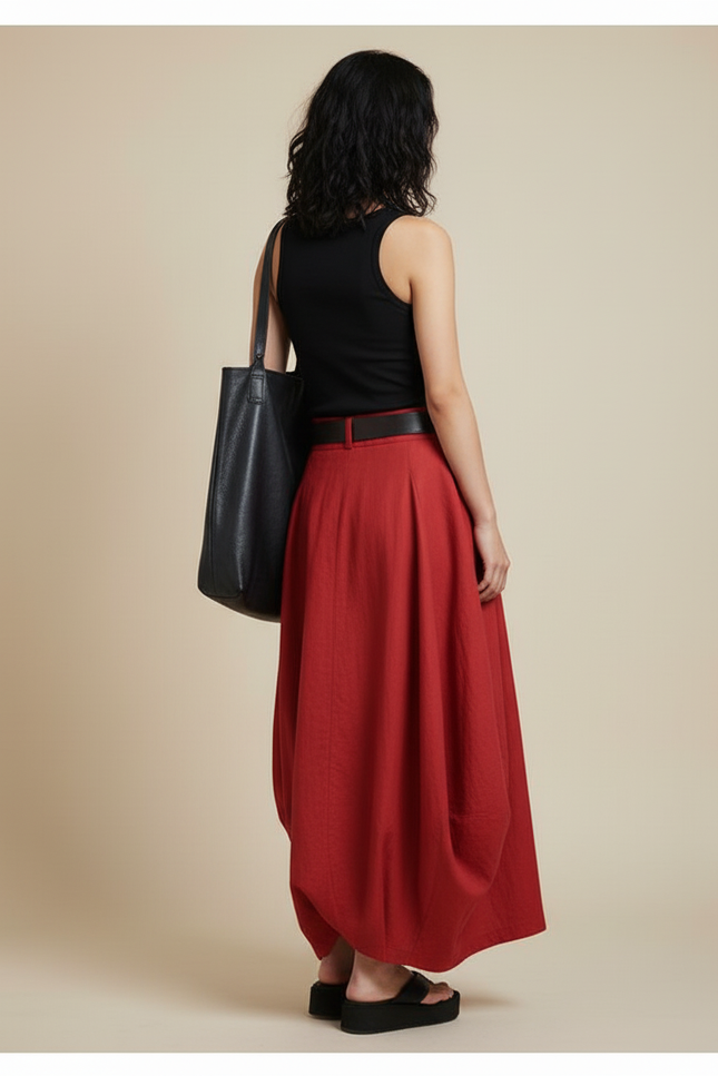 Jupe Longue Rouge Ample Décontractée Été