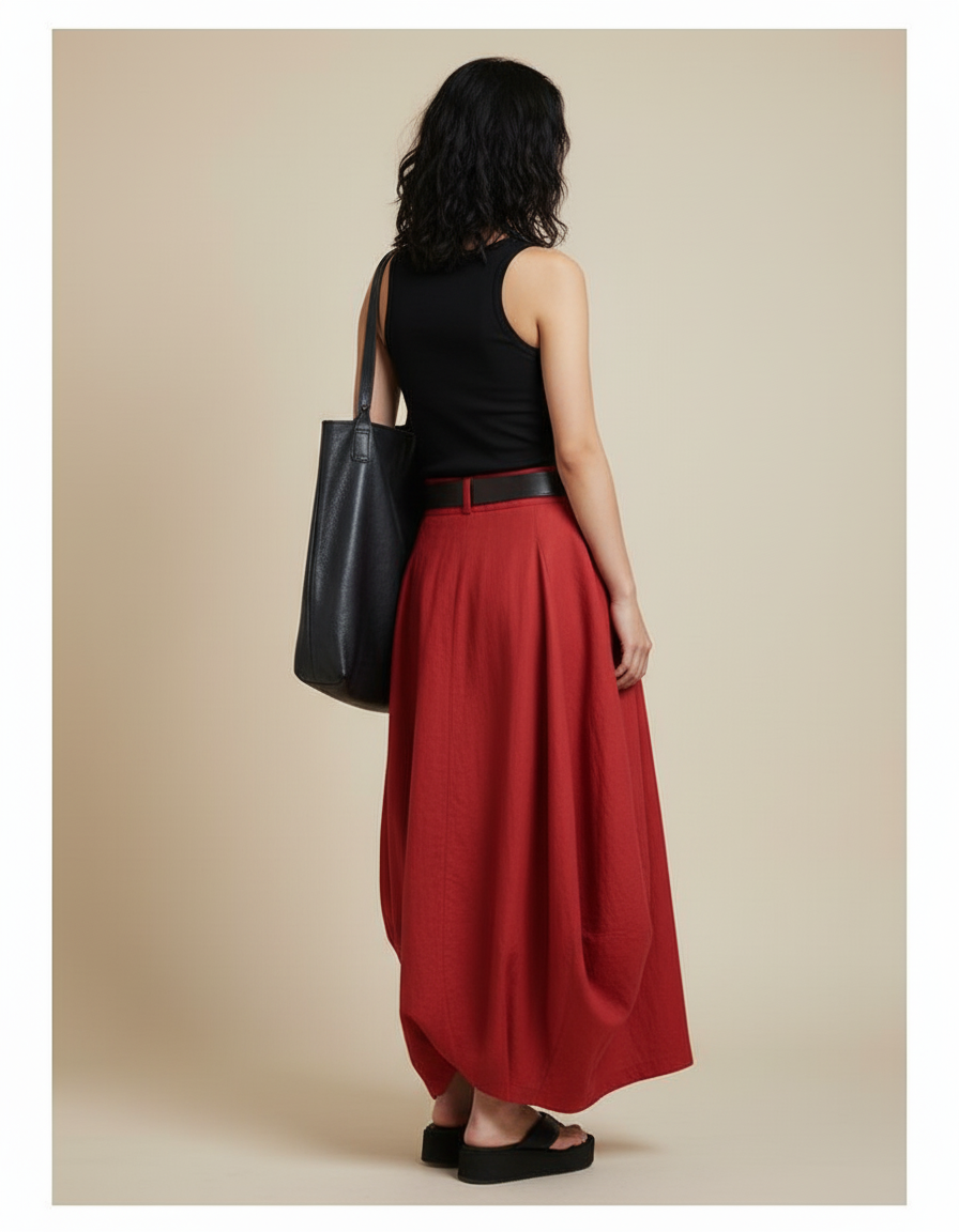 Jupe Longue Rouge Ample Décontractée Été