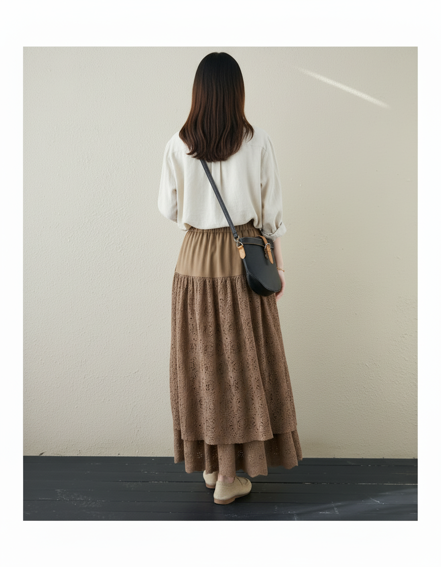 Jupe Longue Double Couche Dentelle Fluide