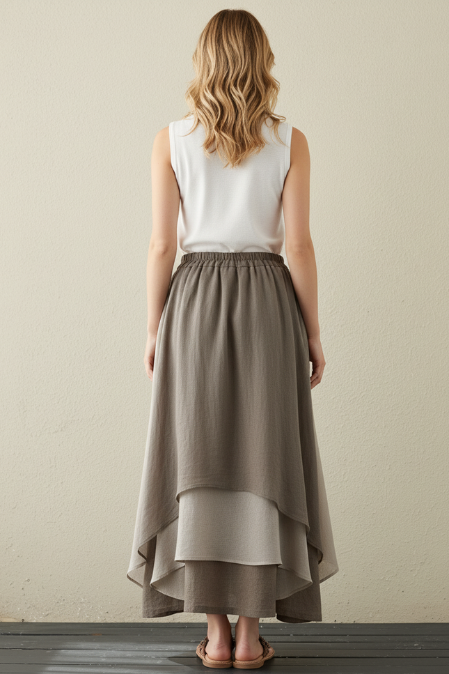 Jupe Longue Coton Lin Asymétrique Fluide