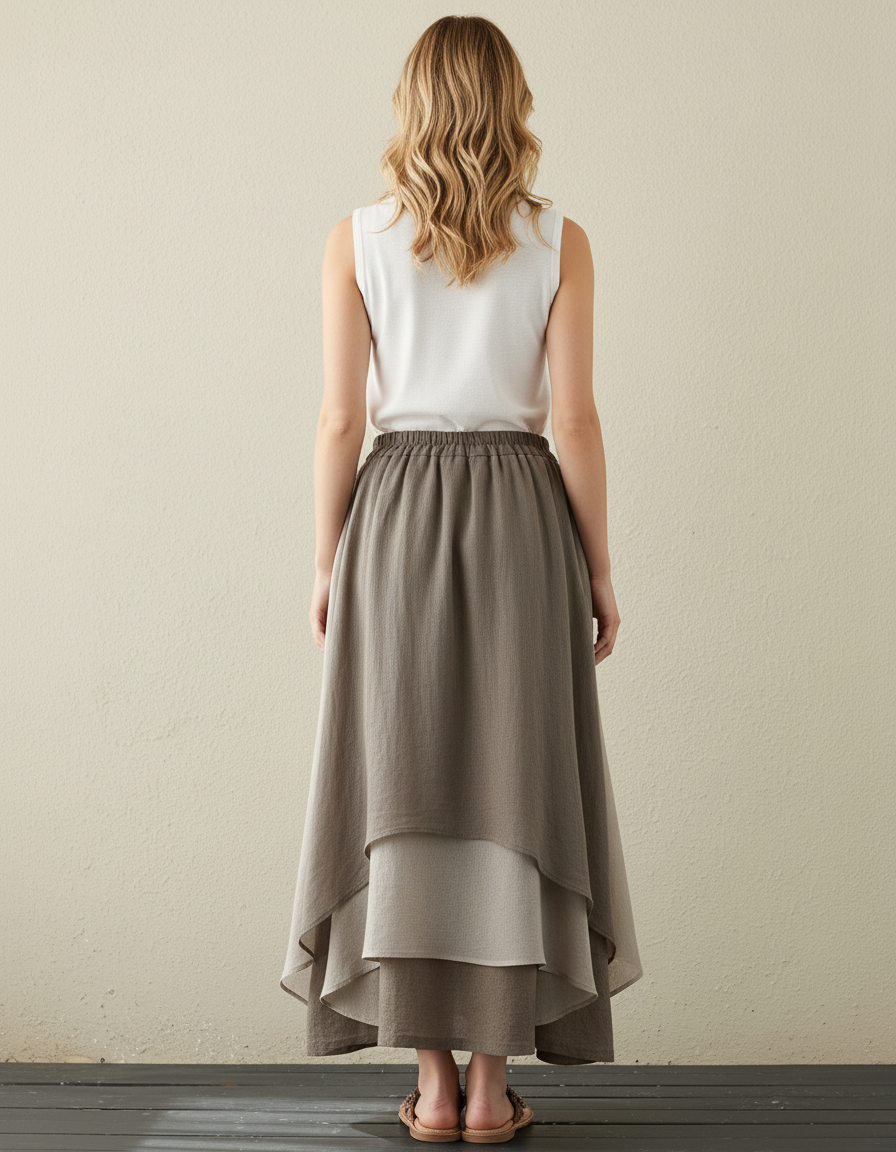 Jupe Longue Coton Lin Asymétrique Fluide