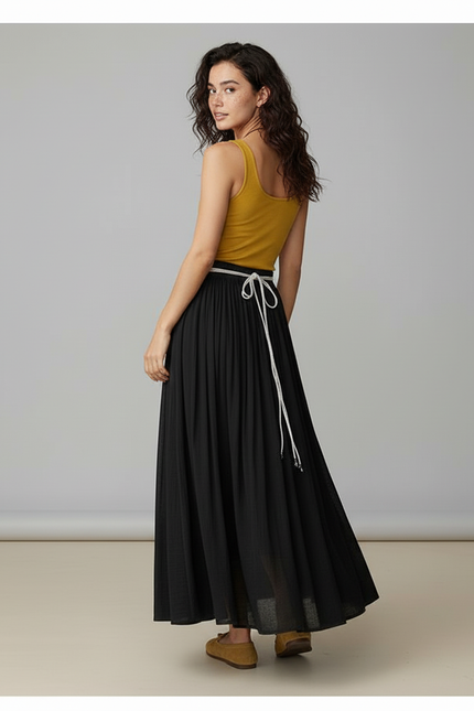 Jupe Longue Noire Fluide Bohème Chic