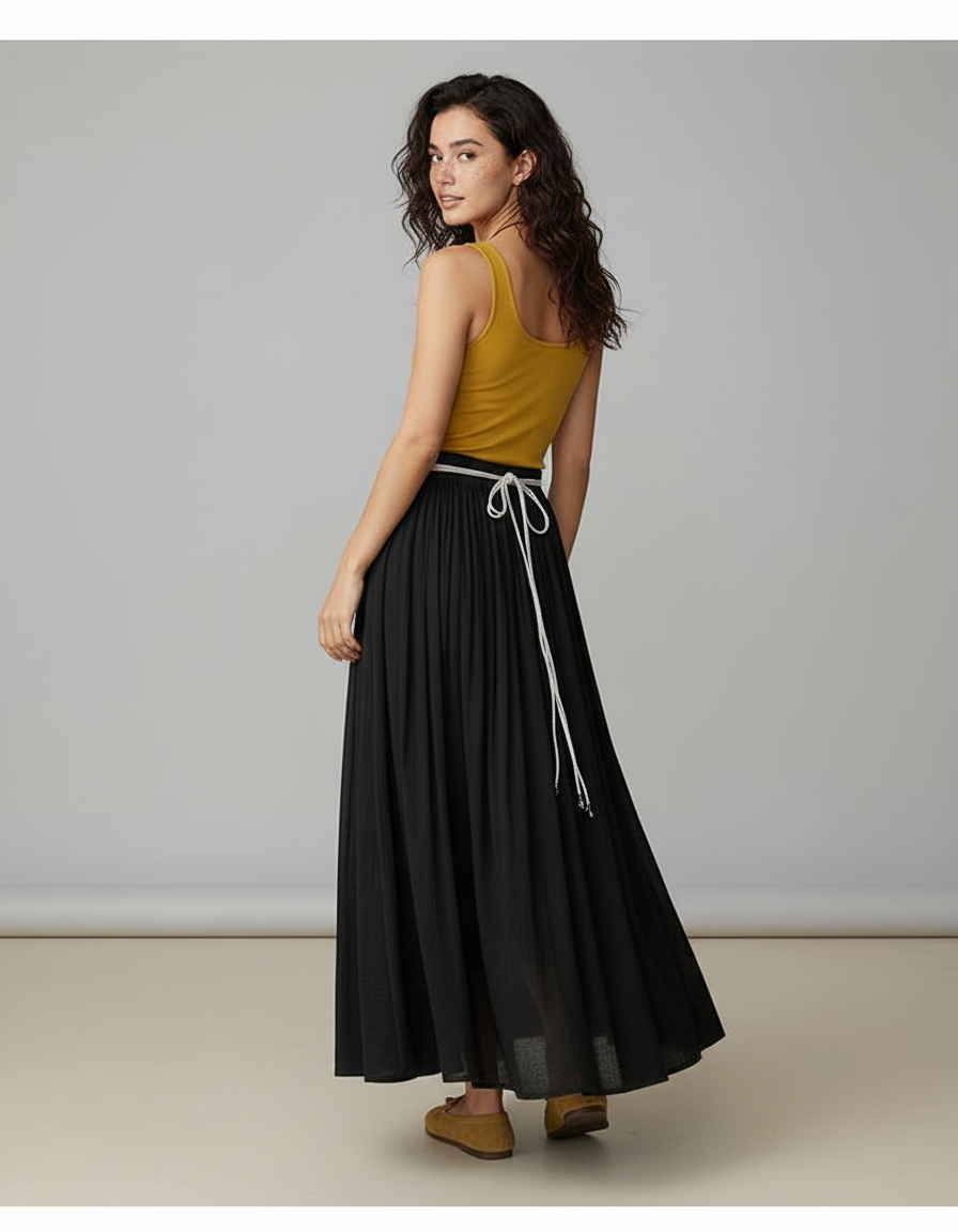 Jupe Longue Noire Fluide Bohème Chic