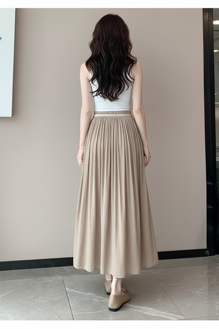 Jupe Longue Lin Kaki Fluide