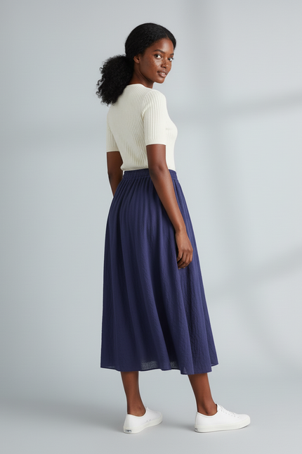 Jupe Longue Bleu Marine Fluide