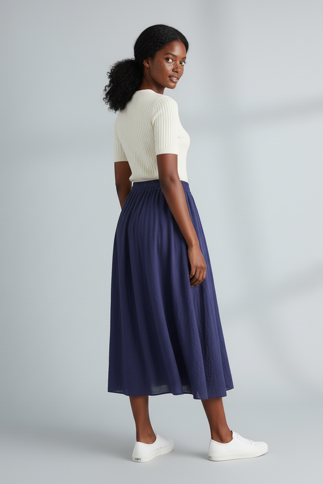 Jupe Longue Bleu Marine Fluide