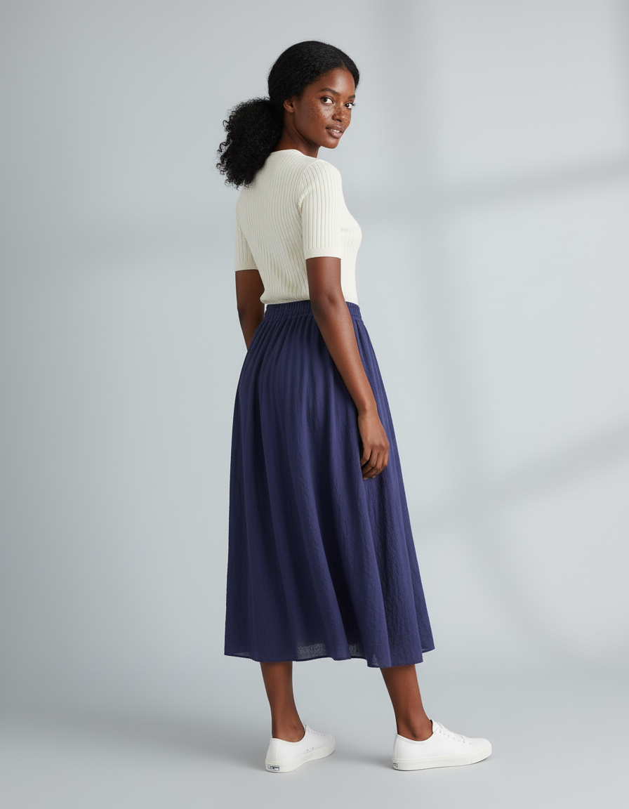 Jupe Longue Bleu Marine Fluide