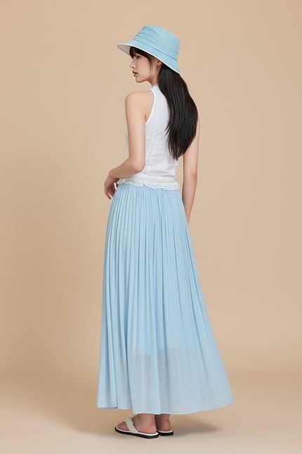 Jupe Longue Bleue Ciel Plissée