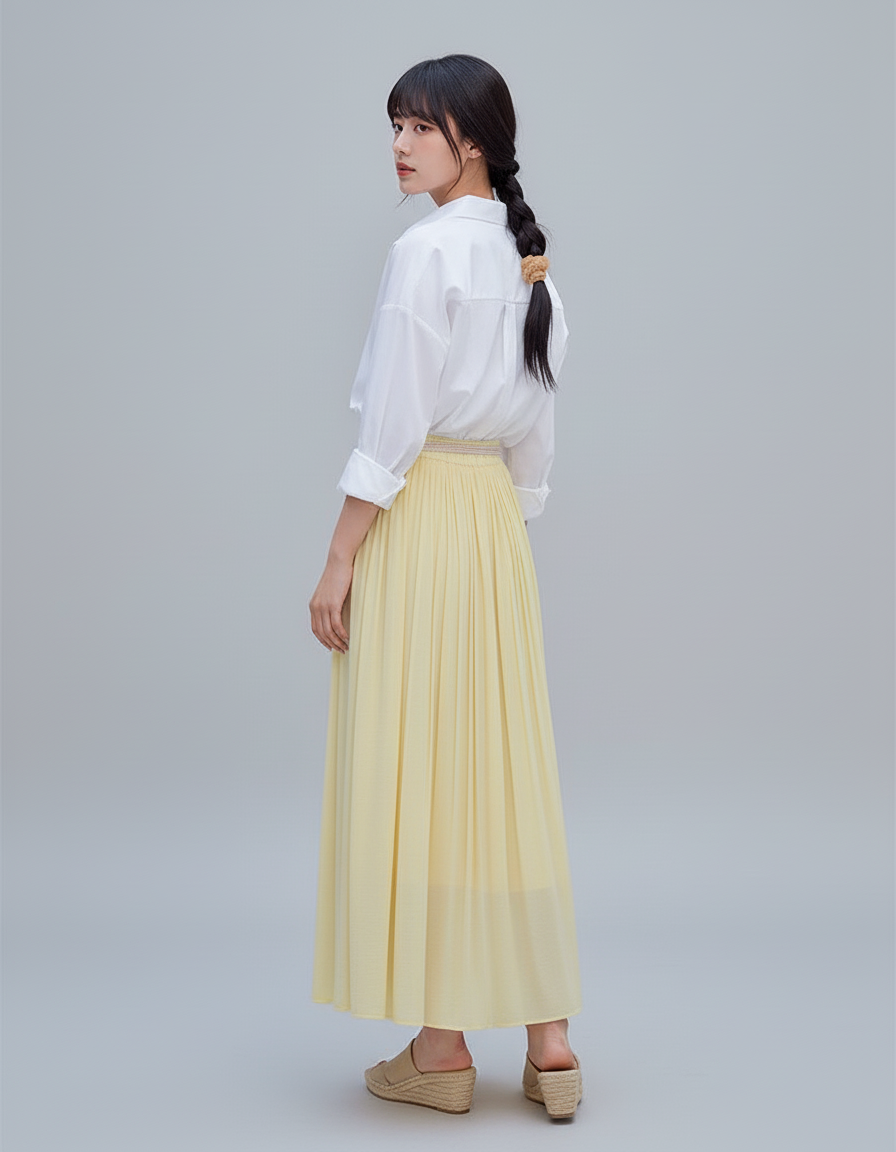 Jupe Longue Jaune Plissée Bohème