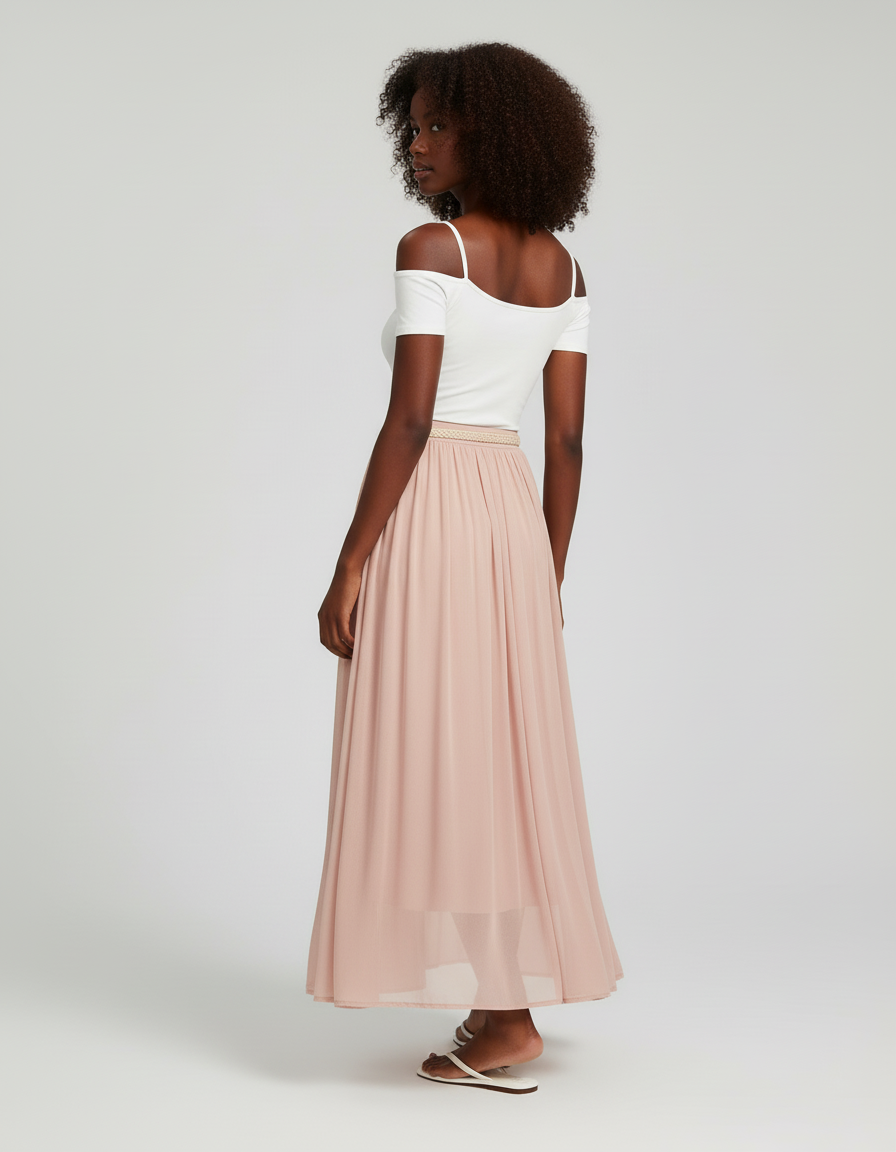 Jupe Longue Rose Pâle Fluide Bohème