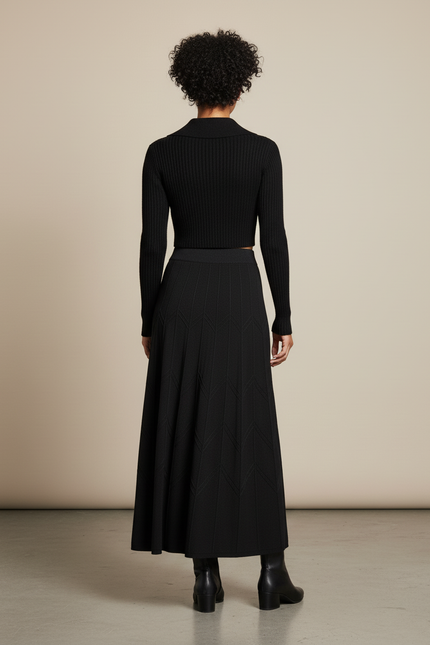 Jupe Longue Maille Noire Élégante
