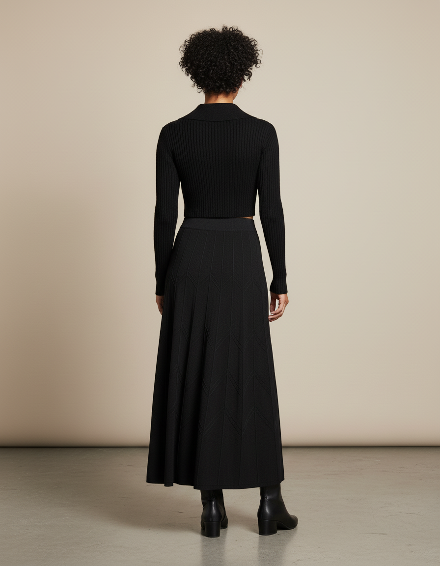 Jupe Longue Maille Noire Élégante