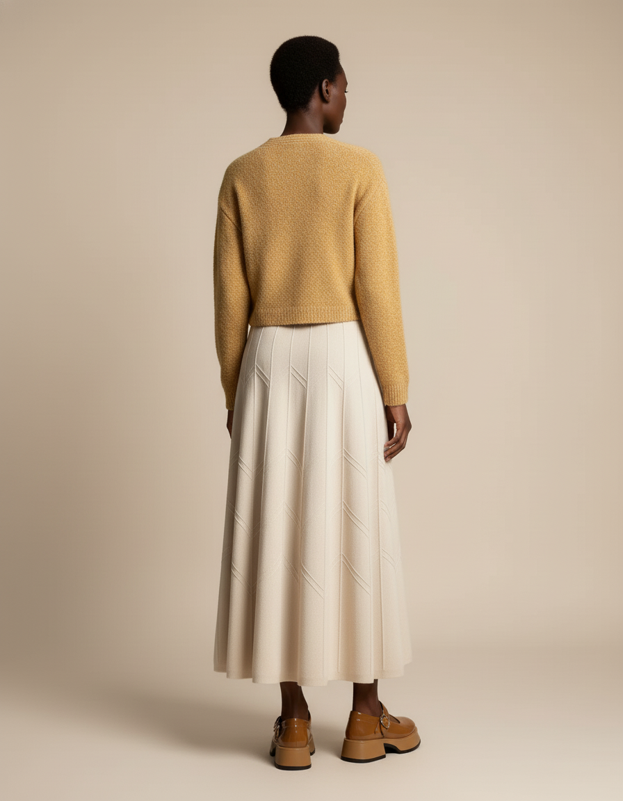 Jupe Longue Maille Crème Fluide