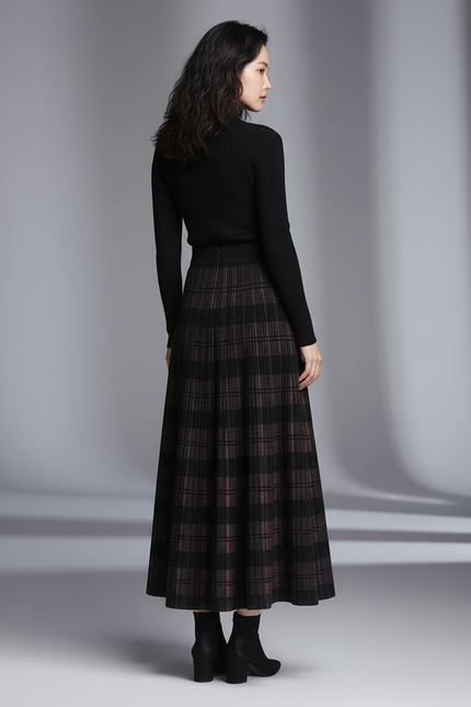 Jupe Longue Maille Carreaux Élégante