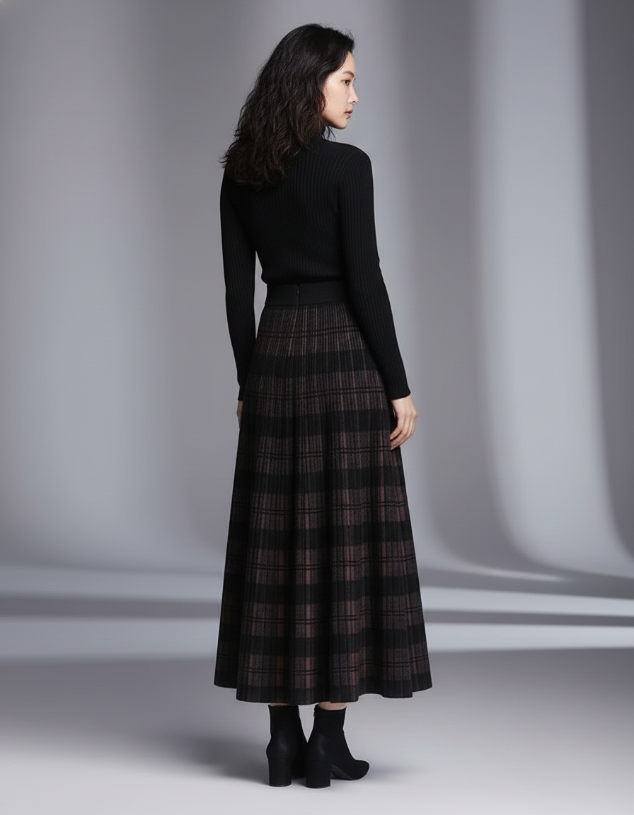 Jupe Longue Maille Carreaux Élégante