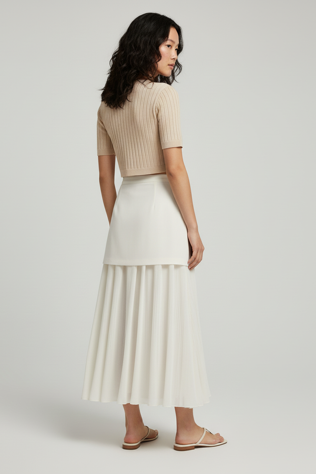 Jupe Longue Crème Plissée Élégante Mode