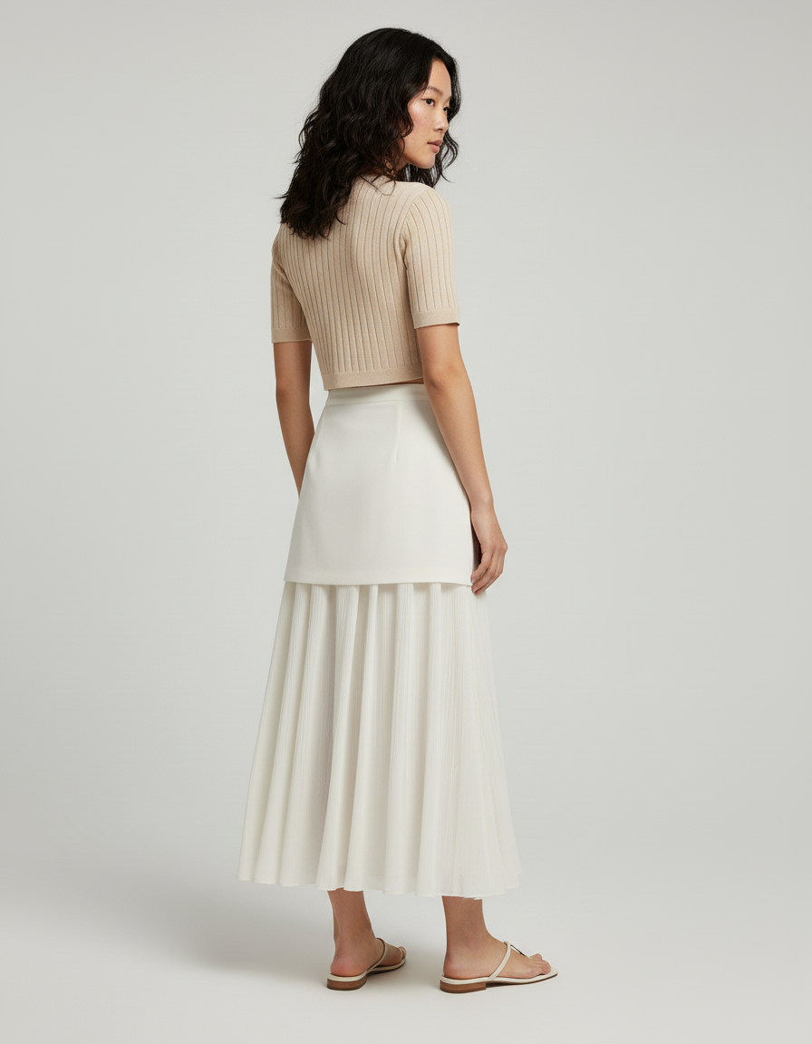 Jupe Longue Crème Plissée Élégante Mode