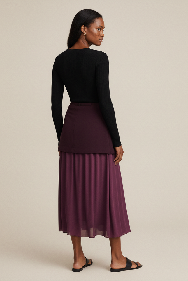 Jupe Longue Superposée Plissée Élégante