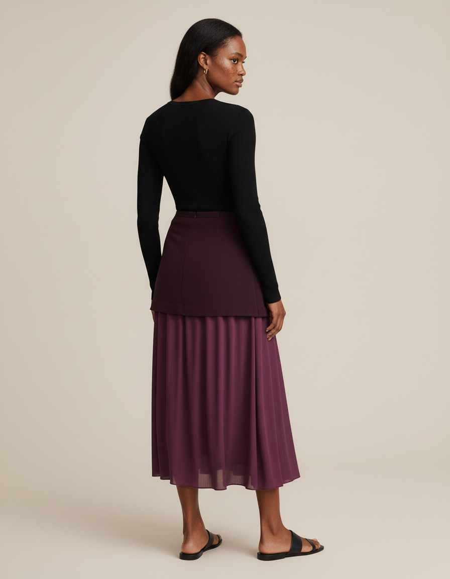 Jupe Longue Superposée Plissée Élégante