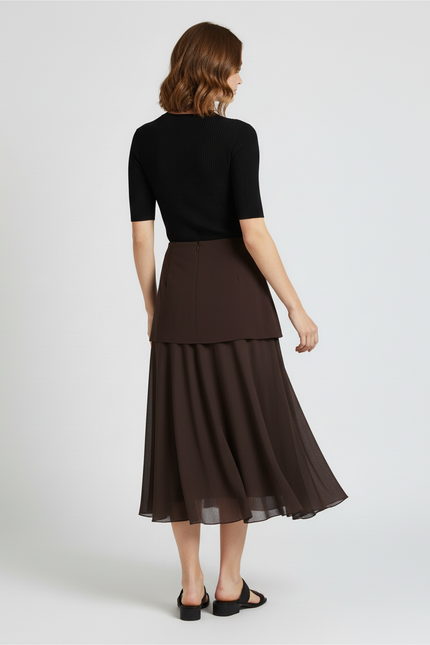 Jupe Longue Marron Plissée Élégante