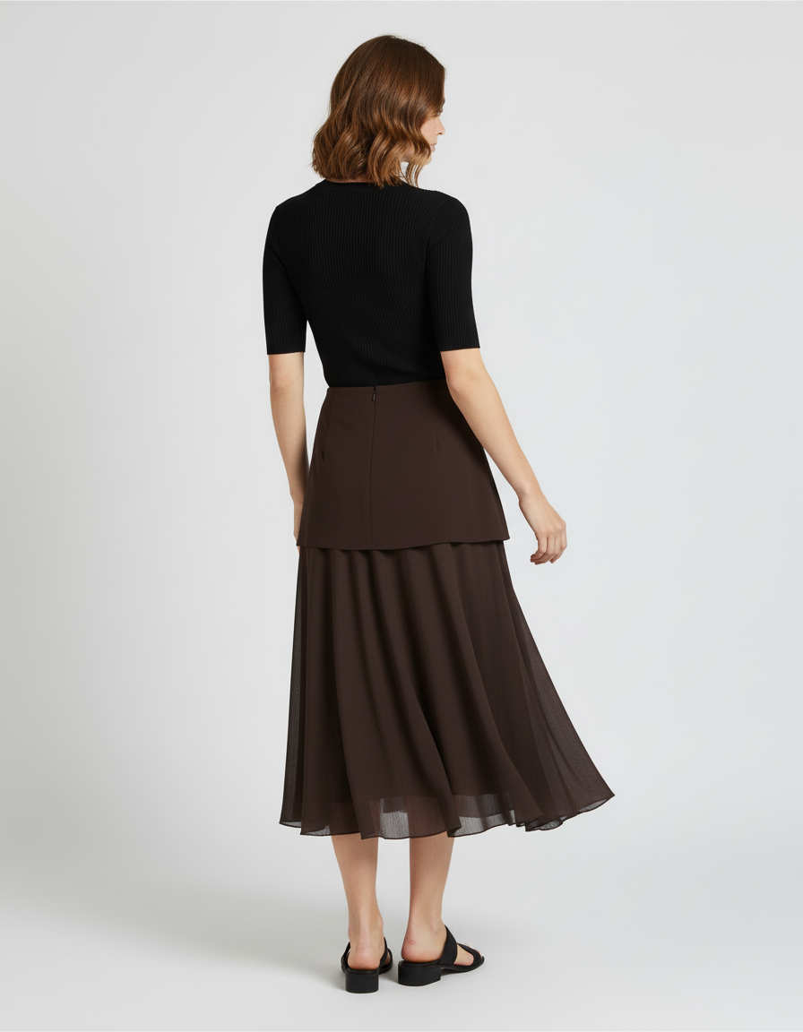 Jupe Longue Marron Plissée Élégante