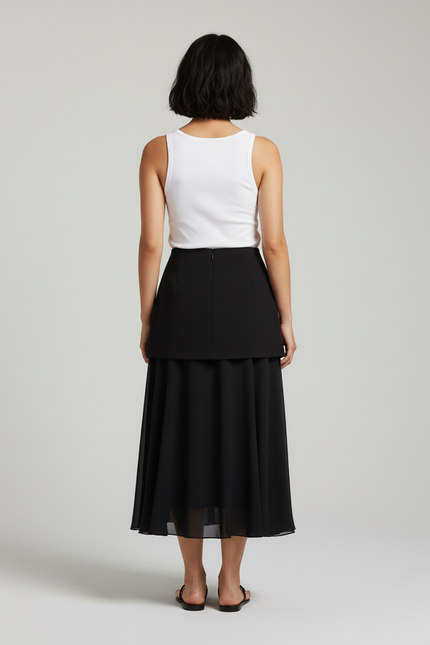 Jupe Longue Noire Superposée Élégante Femme