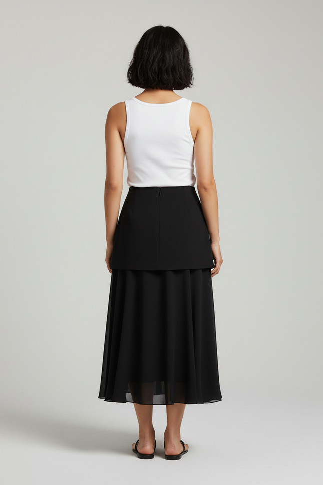 Jupe Longue Noire Superposée Élégante Femme