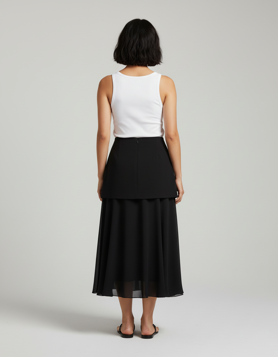 Jupe Longue Noire Superposée Élégante Femme