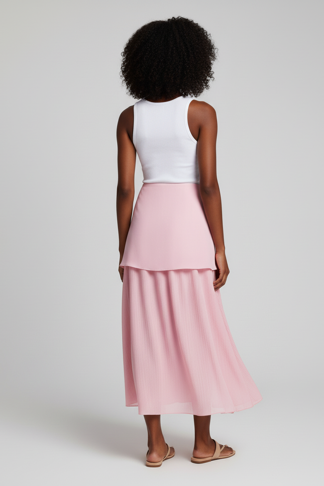 Jupe Longue Rose Pâle Plissée Élégante