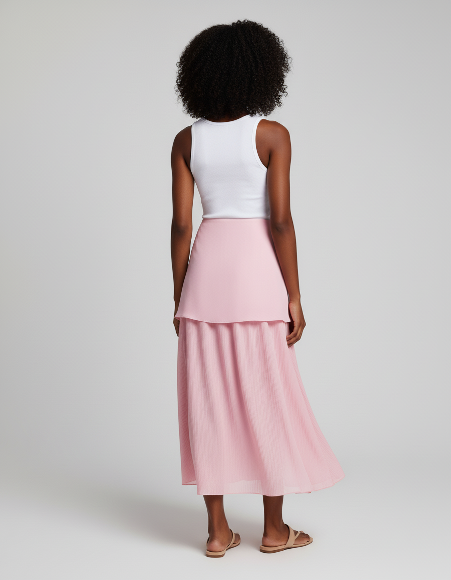 Jupe Longue Rose Pâle Plissée Élégante