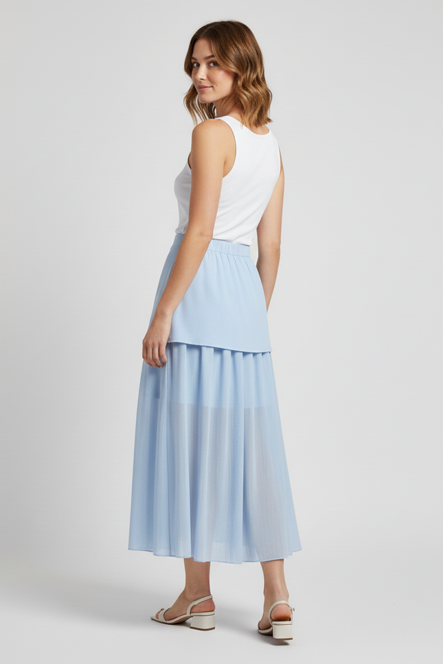 Jupe Longue Bleu Clair Plissée Élégante