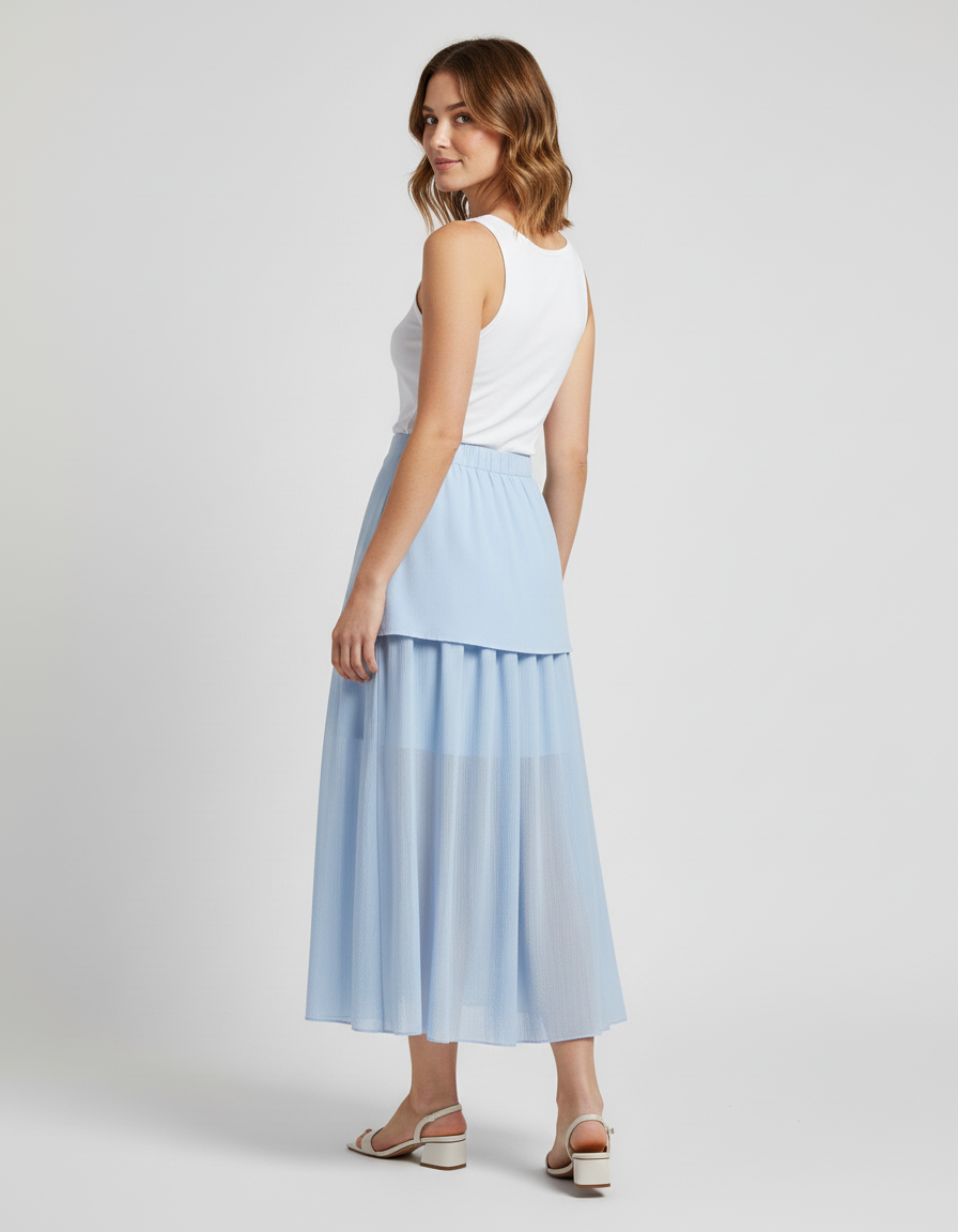 Jupe Longue Bleu Clair Plissée Élégante