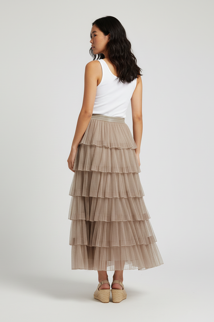 Jupe Longue Plissée Tulle Élégante Femme