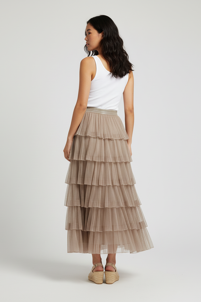 Jupe Longue Plissée Tulle Élégante Femme