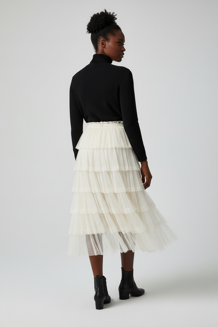 Jupe Longue Crème Étagée Élégante