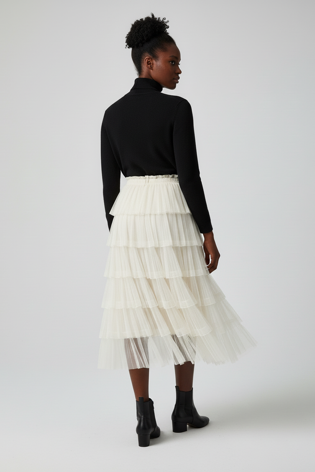 Jupe Longue Crème Étagée Élégante