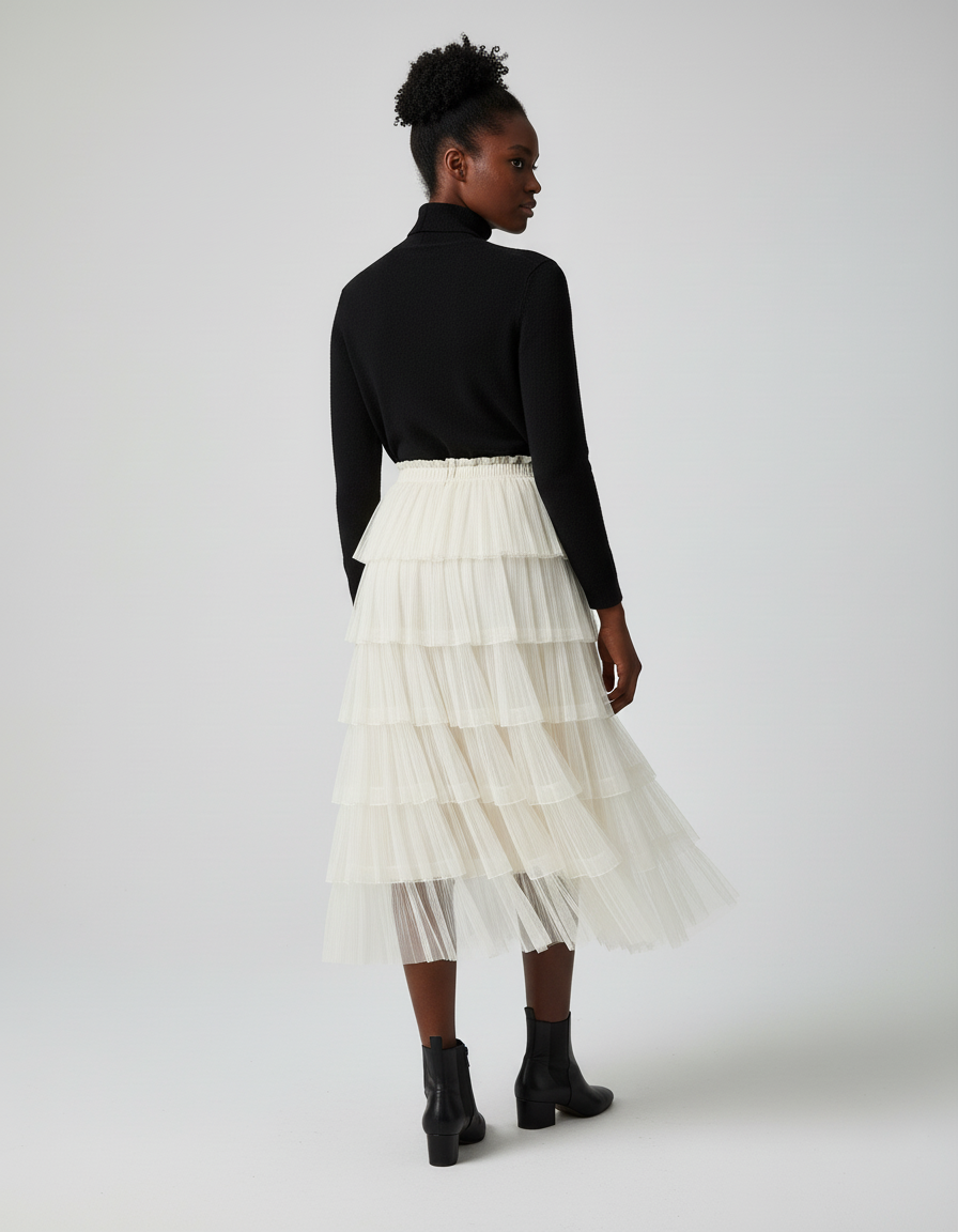 Jupe Longue Crème Étagée Élégante