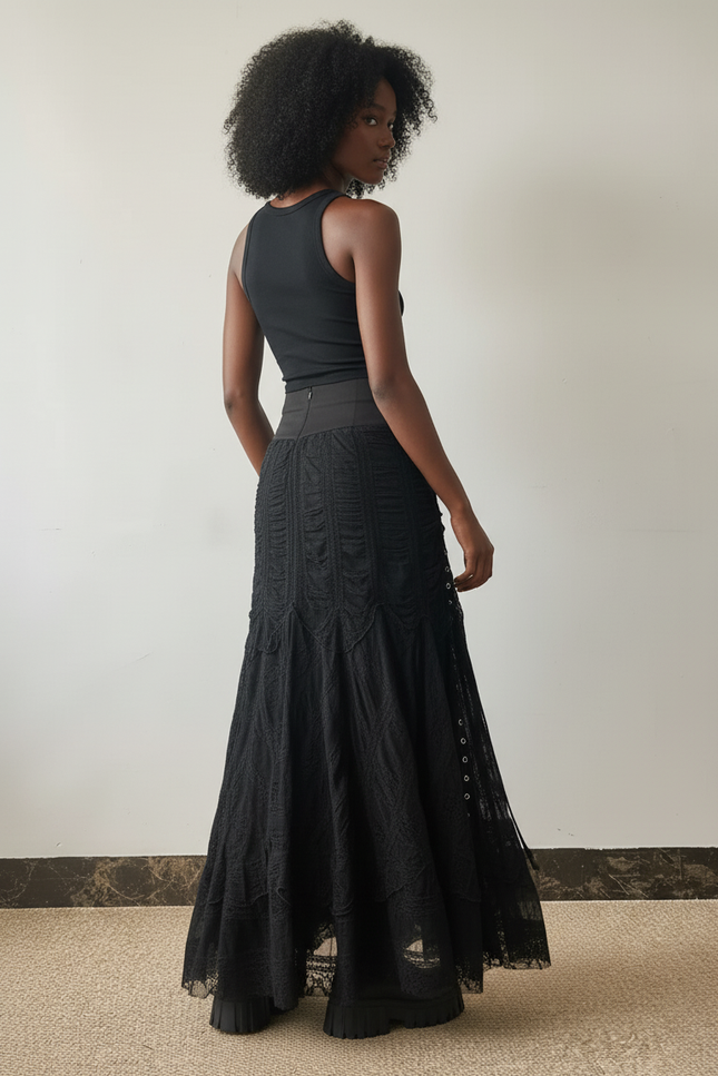 Jupe Longue Noire Dentelle Chic Élégante