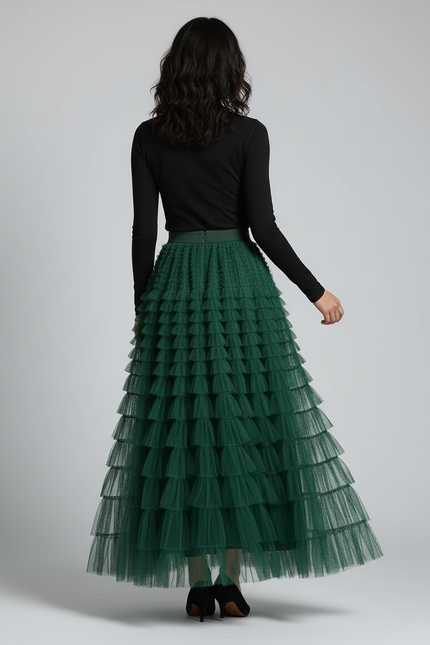 Jupe Longue Verte Volants Élégante