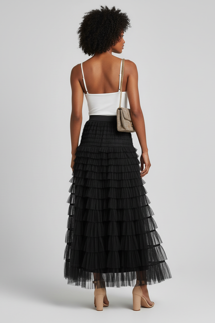 Jupe Longue Noire Volants Élégante