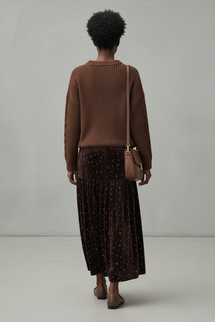 Jupe Longue Velours Floral Élégante