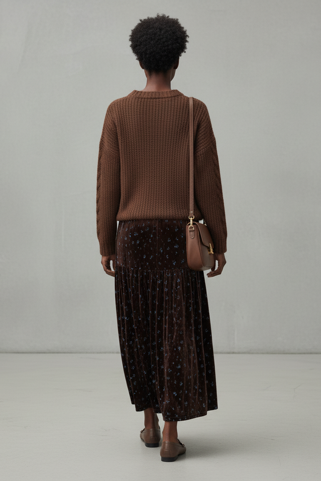 Jupe Longue Velours Floral Élégante