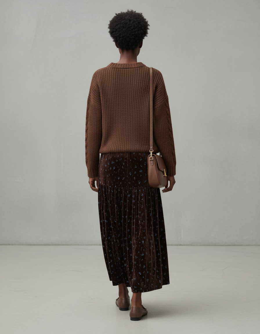 Jupe Longue Velours Floral Élégante