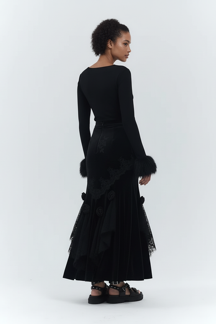 Jupe Longue Velours Noire Chic