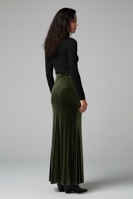 Jupe Longue Velours Vert Sirène Élégante