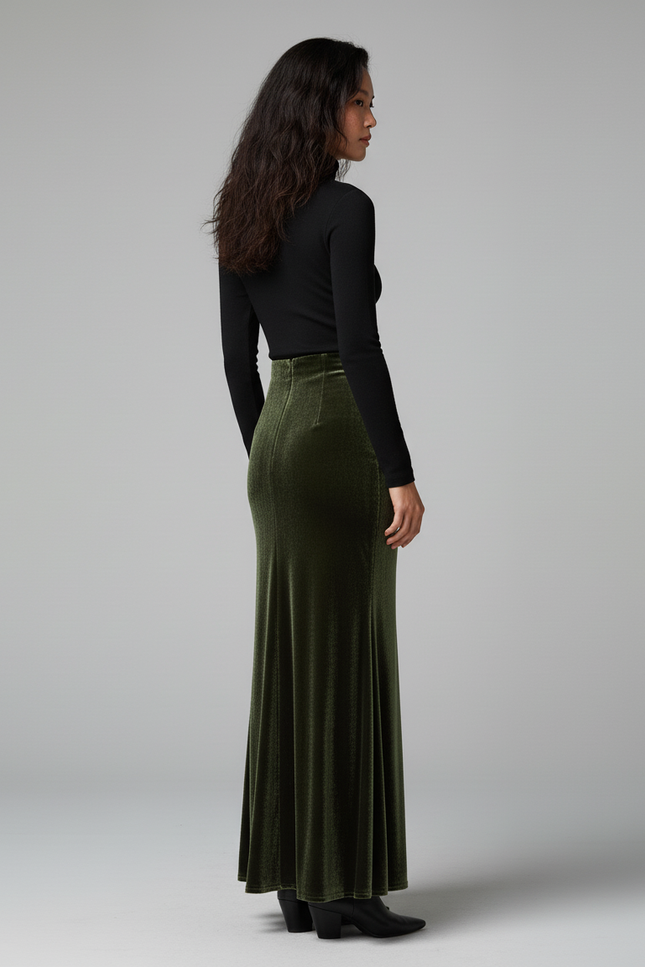 Jupe Longue Velours Vert Sirène Élégante