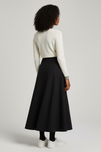Jupe Longue Noire Évasée Fluide