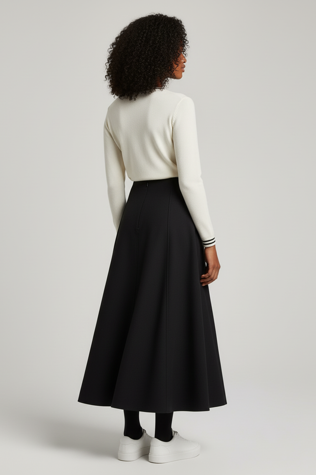 Jupe Longue Noire Évasée Fluide